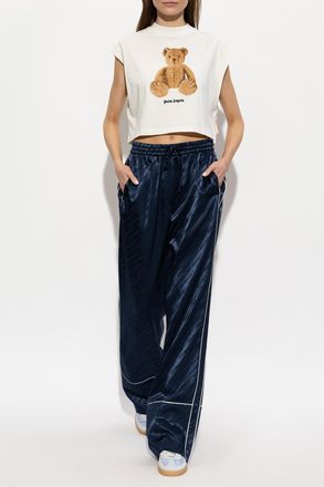 Palm Angels Short Top With Printed Logo, Womens, White