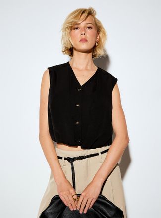 Icone Womens Teardrop buttons deep pleating bubble Cami Top