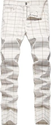 Feoya Mens Plaid Chinos Dress Chino Trousers Slim Fit Suit Pants Stretch Straight Leg Trousers Fitted Cotton Checked Pant Zip Fly Casual Check Tartan Trouse