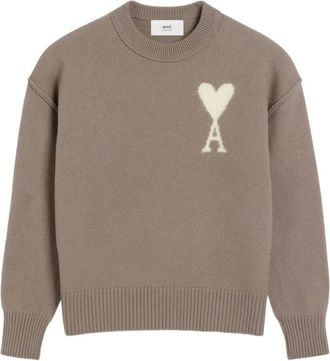 Ami Round-neck Knitwear, male, Beige, Size: XL Off White Crew Neck Sweater