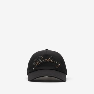 Burberry Check Cursive Logo Gabardine Baseball Cap, Size: XS