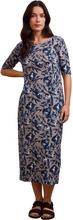 Celtic & Co. Linen Cotton Blend Button Back Dress in Mid Blue Leaf at Nordstrom, Size 10