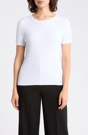 Calvin Klein Textured Short Sleeve Sweater in White at Nordstrom Rack, Size X-Large