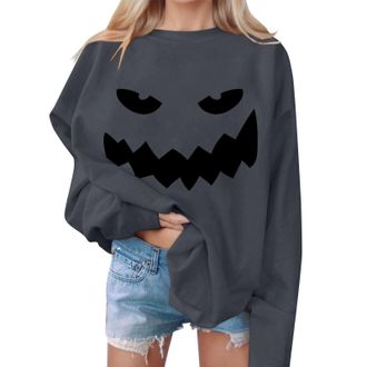 Generic Sale Clearance Outlet Clearance UK Womens Halloween Sweatshirt Halloween Sweatshirts For Women 2024 Fall Cute Pumpkin Bat Graphic Crewneck Long Sleeve