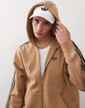 adidas Originals Felpa oversize color cammello e nera con cappuccio e zip-Marrone