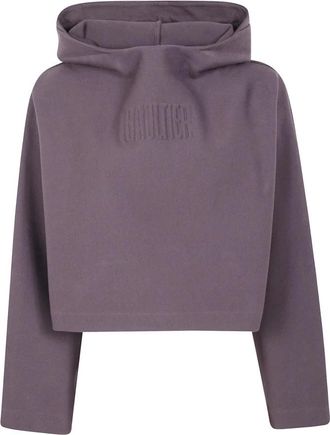 Jean Paul Gaultier Cropped Hoodie met Logo in Reli&euml;f - Dames - Hoodies - Bruin - XS - Hoodies & sweatvesten