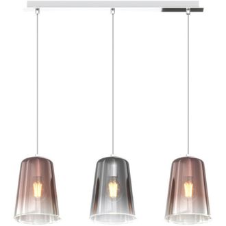 Top-Light Sospensione Contemp. Rett. Shaded Metallo Cromo Vetro Rame E Cromo 3 Luci E27