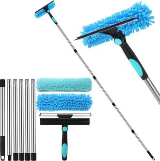 OEM Limpiacristales Profesional 2 En 1, Kit De Limpieza De Ventanas Con Mango Telesc&oacute;pico De 240 Cm, Cabezal Flexible, Para Ventanas Interiores Altas, Col