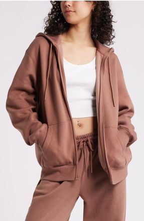 BP. Oversize Zip Fleece Hoodie in Brown Topaz at Nordstrom, Size X-Small