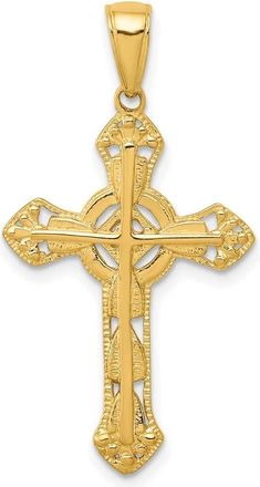 Diamond2Deal 10k Yellow Gold Stick Cross on Ornate Cross Pendant