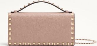 Valentino Garavani Portafoglio Con Catena Rockstud In Vitello Granato Donna POUDRE UNI