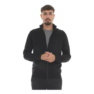 HUGO BOSS Cardigans, male, Black, XL, Zip Cardigan with Wool and Acrylic