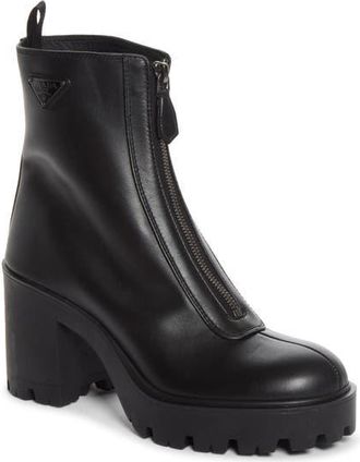 Prada Lug Sole Zip Bootie in Nero at Nordstrom, Size 37.5