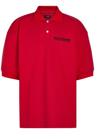 Willy Chavarria Football Logo-embroidered Piqu&eacute; Cotton Polo Shirt - Red - XL