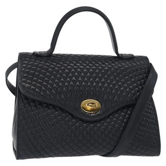 Bally Vintage Quilted Leather Navy Leather Handbag (Pre-Owned)