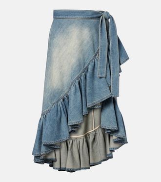 Alaia Ala&iuml;a Ruffled denim wrap skirt