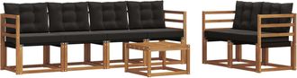 vidaXL Conjunto De Sof&aacute;s De Exterior 7 Uds. Natural Y Negro Vidaxl