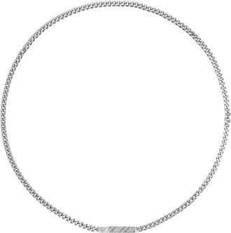 Burberry engraved-check chain necklace - men - Brass - One Size - Silver