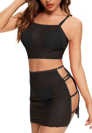 SHEKINI Women 4 Pieces Bikini Sets Sexy Triangle Bikini Top & High Cut Bikini Bottoms Cover Up Bathing Swimsuit Black-XL