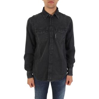 Karl Lagerfeld Heren, Overhemden, Zwart, Maat: S Denim