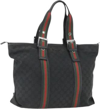 Gucci Pre-owned Vintage GG Canvas Tote Bag - Dames - Vintage Shopper - Zwart - ONE Size - Leer - Vintage
