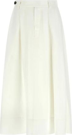 Brunello Cucinelli Twill Sartoriale Rok met Monili - Dames - Midirokken - Wit - S - Linnen - Rokken