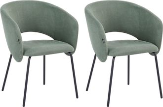Beliani Conjunto De 2 Sillas De Comedor Tapizadas Sin Reposabrazos Dise&ntilde;o Retro Base De Metal Verde Claro Blakely