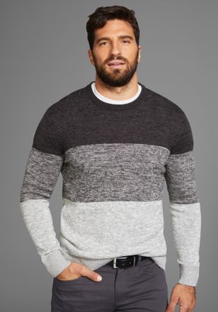 Man's World Rundhalspullover MANS WORLD Bis Gr&ouml;sse 5 XL, Herren, Gr. 4XL (68/70), grau (grau anthrazit melange), Strick, Obermaterial: 50% Baumwolle, 50% Polyacry