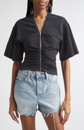 Alexander Wang Ruched Knit Zip Top in Black at Nordstrom, Size X-Small