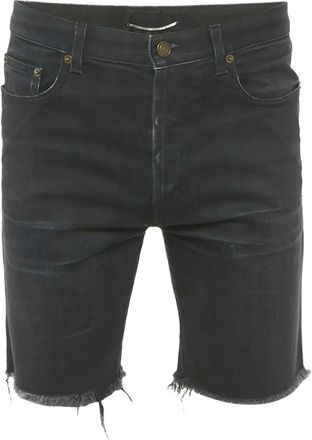 Saint Laurent 2010s denim shorts met franje afwerking - Zwart