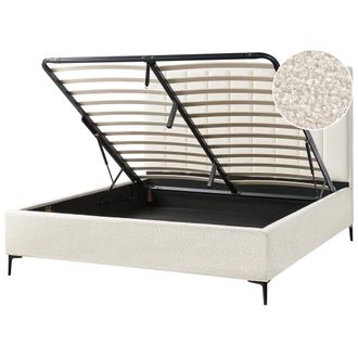 Beliani Cama Con Almacenaje De Boucl&eacute; Blanco Crema 180 X 200 Cm Sezanne