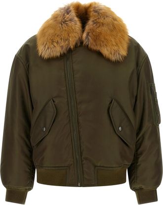 Saint Laurent Green Solid Shirt Collar Jacket
