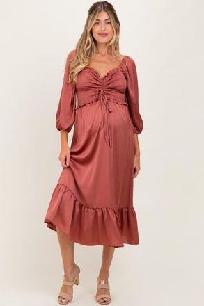 Pinkblush Satin Smocked Cinched Bust Midi Dress in Mauve at Nordstrom, Size Small