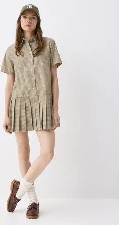 Twik Womens Pleated plaid shirt dress