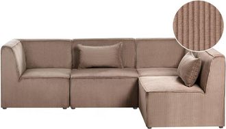 Beliani Modular Left Corner 4 Seater Sofa Sand Beige Corduroy 4 Seater Sectional Sofa Modern Design LEMVIG