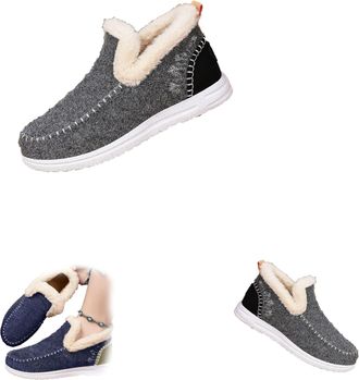 Generic Womens Winter Plush Lined Flat Shoes, Winter Flat Fluffy Ankle Snow Boots,Loafer Casual Outdoor Plush Short,Warm Faux Fur Lined Anti-Slip Slip on (Gra