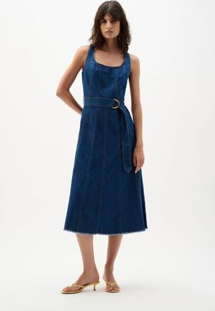Joseph Ribkoff Denim Fit And Flare Midi Dress With Belt in Denim Medium Blue at Nordstrom, Size X-Small