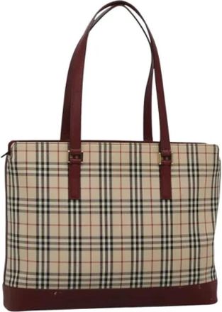 Burberry Tweedehands Canvas handtassen - Dames - Vintage Shopper - Beige - ONE Size - Leer - Vintage