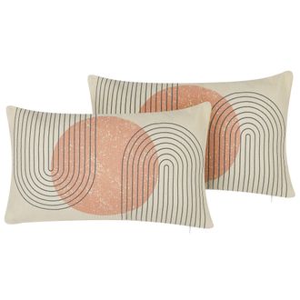 Beliani Conjunto De 2 Cojines De Poli&eacute;ster Algod&oacute;n Multicolor Patr&oacute;n Geom&eacute;trico 30 X 50 Cm Accesorio Decorativo Gerbera