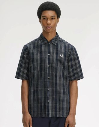 Fred Perry Mens Fred Perry Mens Seersucker Check Shirt - Navy 608 - Black - Size: 40/Regular