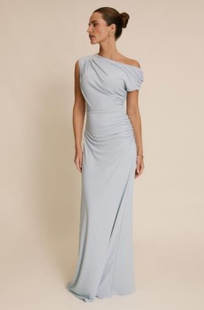 Six Stories Slash Neck Draped Bridesmaid Dress in Pale Blue at Nordstrom, Size 6
