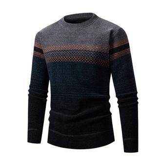 Generic Mens Knitted Jumper Crew Neck Long Sleeve Knitwear Fleece Lined Pullover Color Block Knit Sweater Thick Thermal Jumper Undershirt Tops Casual Work Jum
