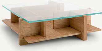 AM.PM Salontafel, zandkleurig eikenfineer, gehard glas, Laby