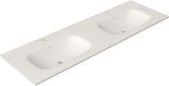 Saniclass Flow Meubelwastafel - 141x46x1.5cm - overloop - 2 wasbakken - 2 kraangaten - solid surface wit mat