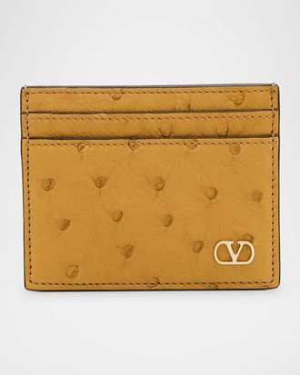 Valentino Garavani Mens Ostrich-Effect VLogo Card Holder