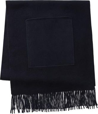 Lafayette 148 New York Patch Pocket Wool & Cashmere Fringe Scarf in Ink at Nordstrom