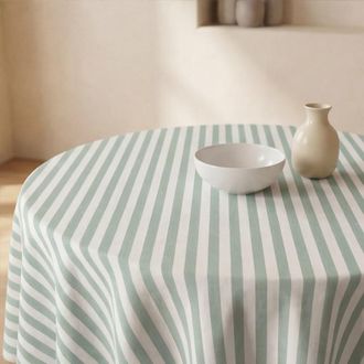 Muare Home Mantel redondo antimanchas 100% algod&oacute;n blanco y verde di&aacute;metro 190 cm