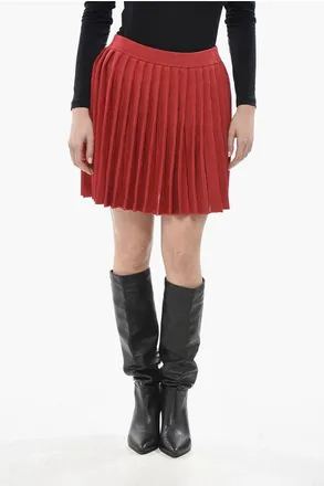 Self Portrait Solid-Color Pleated Mini Skirt with Elastic Waist size M