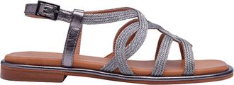Regarde le ciel Womens Elma Metallic Leather Sandal In Antique Grey