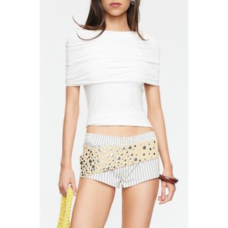 Lioness Bella Vita Ruched Foldover Mock Neck Crop Top in Porcelain at Nordstrom, Size X-Small